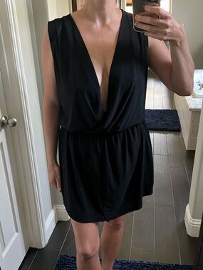 Black Deep V Sleeveless Mini Romper Skort